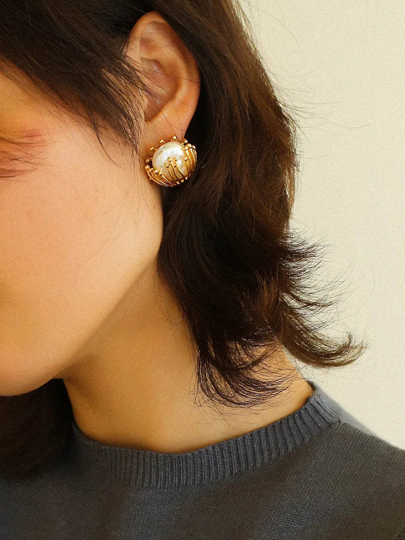 Designer Retro Faux Pearl Ball Earrings