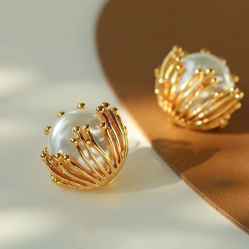 Designer Retro Faux Pearl Ball Earrings