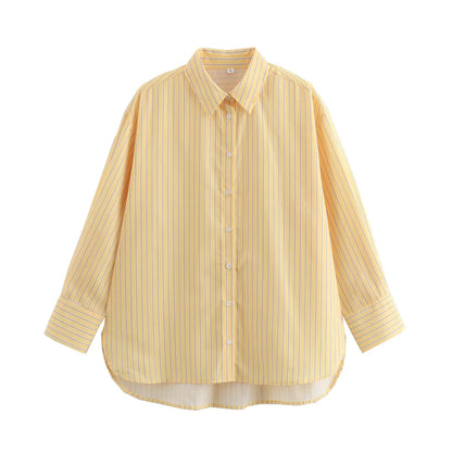 Casual Cotton Yellow Striped Blouse