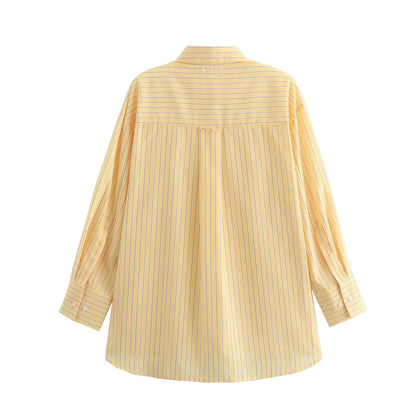 Casual Cotton Yellow Striped Blouse