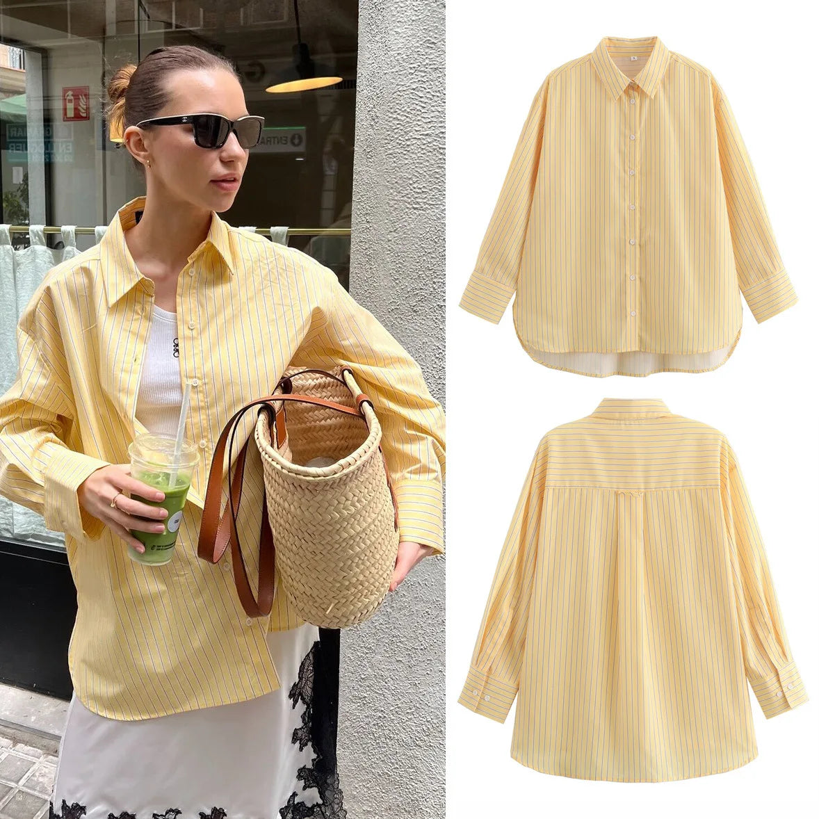 Casual Cotton Yellow Striped Blouse