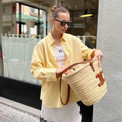 Casual Cotton Yellow Striped Blouse